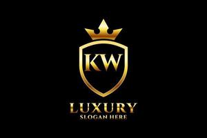 initial KW elegant luxury monogram logo or badge template with scrolls and royal crown - perfect for luxurious branding projects vector