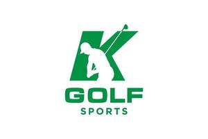 logotipo de icono de letra del alfabeto k para plantilla de vector de diseño de logotipo de golf, etiqueta vectorial de golf, logotipo de campeonato de golf, ilustración, icono creativo, concepto de diseño