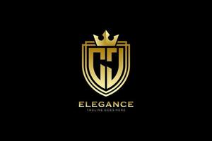 initial CJ elegant luxury monogram logo or badge template with scrolls and royal crown - perfect for luxurious branding projects vector