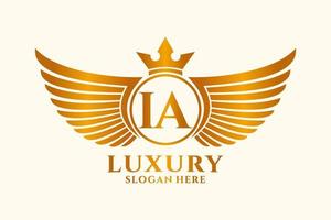 Luxury royal wing Letter IA crest Gold color Logo vector, Victory logo, crest logo, wing logo, vector logo template.