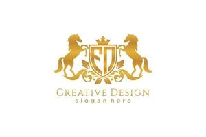 initial FN Retro golden crest with shield and two horses, badge template with scrolls and royal crown - perfect for luxurious branding projects vector