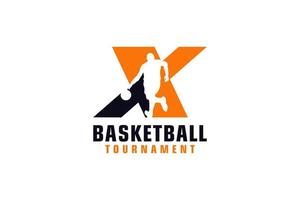 Letter X with Basketball Logo Design. Vector Design Template Elements for Sport Team or Corporate Identity.