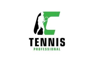 Letter C with Tennis player silhouette Logo Design. Vector Design Template Elements for Sport Team or Corporate Identity.