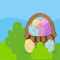 easter basket with eggs vector