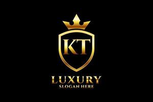 initial KT elegant luxury monogram logo or badge template with scrolls and royal crown - perfect for luxurious branding projects vector