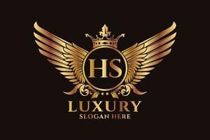 Luxury royal wing Letter HS crest Gold color Logo vector, Victory logo, crest logo, wing logo, vector logo template.