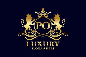 Initial PO Letter Lion Royal Luxury Logo template in vector art for luxurious branding projects and other vector illustration.