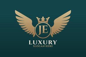 Luxury royal wing Letter JE crest Gold color Logo vector, Victory logo, crest logo, wing logo, vector logo template.