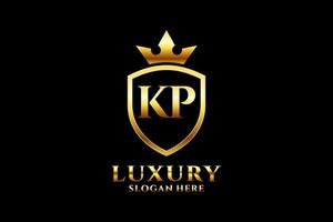 initial KP elegant luxury monogram logo or badge template with scrolls and royal crown - perfect for luxurious branding projects vector