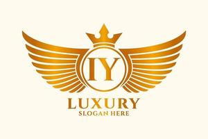carta de ala real de lujo iy vector de logotipo de color dorado, logotipo de victoria, logotipo de cresta, logotipo de ala, plantilla de logotipo vectorial.