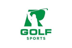 logotipo de icono de letra del alfabeto r para plantilla de vector de diseño de logotipo de golf, etiqueta vectorial de golf, logotipo de campeonato de golf, ilustración, icono creativo, concepto de diseño