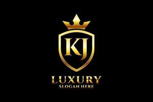 initial KJ elegant luxury monogram logo or badge template with scrolls and royal crown - perfect for luxurious branding projects vector