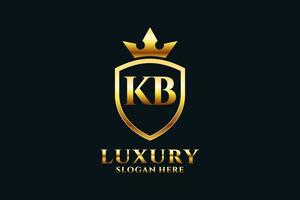 initial KB elegant luxury monogram logo or badge template with scrolls and royal crown - perfect for luxurious branding projects vector