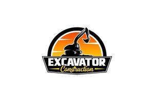 Excavator logo template vector. Heavy equipment logo vector for construction company. Creative excavator illustration for logo template.