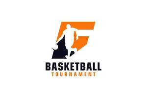 Letter F with Basketball Logo Design. Vector Design Template Elements for Sport Team or Corporate Identity.