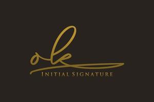plantilla de logotipo de firma de carta inicial ok logotipo de diseño elegante. ilustración de vector de letras de caligrafía dibujada a mano.