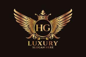 Luxury royal wing Letter HG crest Gold color Logo vector, Victory logo, crest logo, wing logo, vector logo template.