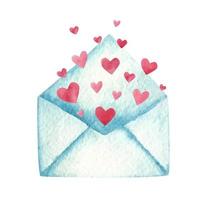 Envelope with hearts. watercolor illustration vector