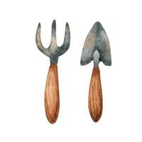 Garden tools. Watercolor set. vector