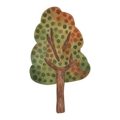 watercolor drawing of autumn trees, bushes and deciduous, red and yellow foliage, isolated natural elements, hand drawn illustration