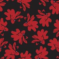 seamless plants pattern background with doodle  red flowers , greeting card or fabric vector