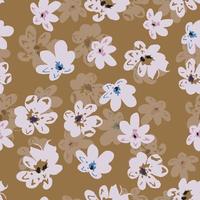 seamless plants pattern on brown background with mixed tiny flowers , greeting card or fabric vector