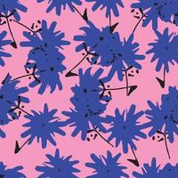 seamless plants pattern background with pink and blue flowers , greeting card or fabric vector