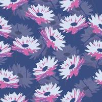 seamless plants pattern on blue background with flowers , greeting card or fabric vector