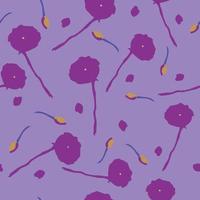 fondo de patrón de plantas sin costuras con flores de color púrpura, tarjeta de felicitación o tela vector