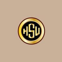 creative HSU letter logo design with golden circle vector