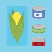 canned food and corn vector