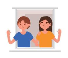 couple saluting in the window vector