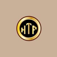 creative HTF letter logo design with golden circle vector