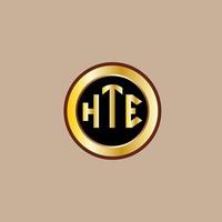 creative HTE letter logo design with golden circle vector