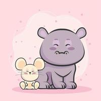 kawaii hippo and mouse vector