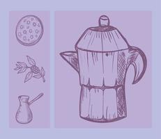 set of doodle coffee vector