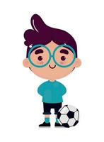 niño kawaii con balón de fútbol vector