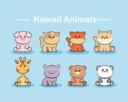kawaii animals icons set vector