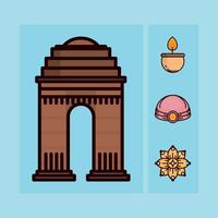 icons set india culture vector