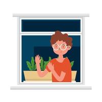 boy saluting in the window vector