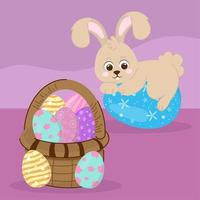 cartoon rabbit and easter eggs vector