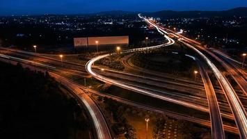 over Road city highway at night - Bird eye viwe - drone -Top view photo