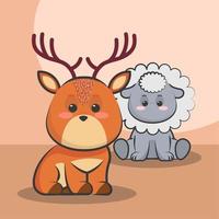 kawaii sheep and deer vector