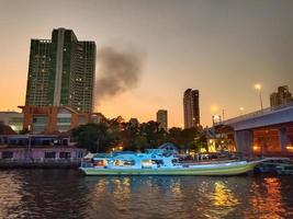 Hello twilight night Chaophaya river skyline colorful waterfront background wallpaper image photo