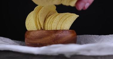 Put crispy potato chips fried together with spices photo