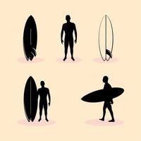 set surfer and surfboards vector