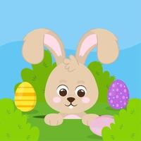 funny rabbit and easter eggs vector