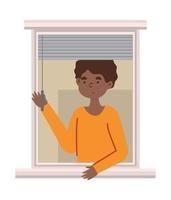 hombre afroamericano en la ventana vector