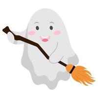 lindo fantasma con escoba de halloween. ilustración vectorial vector