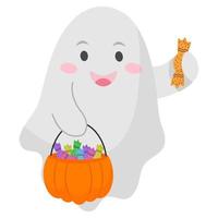 Cute ghost with halloween lollipops. Vector illustration.